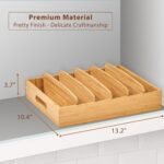 Umilife Kitchen Cabinet Organizer for Food Storage Container Lids, with Adjustable Dividers, Bamboo Drawer Caddy, Box for Kitchen Storage And Organization - Image 3