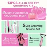 Dog Brush for Shedding 13pcs Bath Grooming Kit with Pet Nail Clipper and File - Dog Bath Brush Cat Grooming Supplies, Dematting Comb Bath Brush Shampoo Scrubber for Dogs and Cats - Image 3