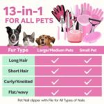 Dog Brush for Shedding 13pcs Bath Grooming Kit with Pet Nail Clipper and File - Dog Bath Brush Cat Grooming Supplies, Dematting Comb Bath Brush Shampoo Scrubber for Dogs and Cats - Image 6