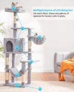 Hey-brother Cat Tree with Large Hammock, Multi-Level Cat Tower for Indoor Cats, Cat Condo with Sisal-Covered Scratching Posts and Top Perch, Light Gray MPJ050W - Image 3
