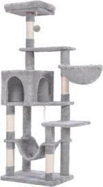 Hey-brother Cat Tree with Large Hammock, Multi-Level Cat Tower for Indoor Cats, Cat Condo with Sisal-Covered Scratching Posts and Top Perch, Light Gray MPJ050W - Image 5