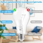 LED Light Bulbs, 100 Watt Equivalent A19, 13W 5000K Daylight White 1500 Lumens Non-Dimmable Bright E26 Edison Medium Screw Bulbs for Home Bedroom Kitchen Living Room Office Lamp, 4-Pack - Image 4