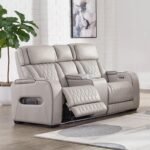 Signature Design by Ashley Boyington Contemporary Leather Match Power Reclining Loveseat with Console and USB Charging Ports, LED Lights and Adjustable Headrest, Light Gray - Image 3