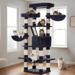 Heybly Cat Tree, 68 inch Multi-Level Cat Tower for Indoor Cats, 2 Widened Plush Perches Cat Condo with Scratching Board and Big Caves, Smoky Gray HCT025G - Image 3