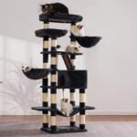 Heybly Cat Tree, 68 inch Multi-Level Cat Tower for Indoor Cats, 2 Widened Plush Perches Cat Condo with Scratching Board and Big Caves, Smoky Gray HCT025G - Image 4