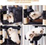 Heybly Cat Tree, 68 inch Multi-Level Cat Tower for Indoor Cats, 2 Widened Plush Perches Cat Condo with Scratching Board and Big Caves, Smoky Gray HCT025G - Image 5