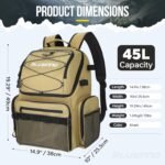 PLUSINNO Cooler Fishing Backpack with Rod Holders 45L Large Water-resistant Fishing Tackle bag Store Fishing Gear Fishing Gifts for Men Father, Sport Bags - Image 4