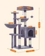 Taoqimiao Cat Tree, 39.4-Inch Cat Tower for Kittens, Cat Tree Tower with 5 Scratching Posts, Plush Cat Condo with Plush Perch, 2 Hammock, Pompoms, Smoky Gray MS019G - Image 3