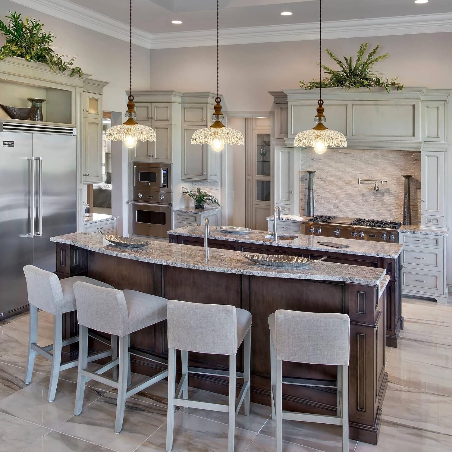 CVKASH Vintage Glass Pendant Light Fixture Brass Modern Adjustable Chandelier Farmhouse Hanging Light for Hallway Porch Kitchen Bedroom Coffee Shop Dining Room Island - Image 9