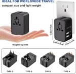 Travel Plug Adapter with 2 USB A+1 USB C,Universal All in One Worldwide Travel Adapter,Power Converters Wall Charger,AC Power Plug Adapter,International Power Adapter for USA EU UK AUS Black - Image 4