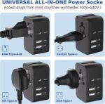 Travel Plug Adapter with 2 USB A+1 USB C,Universal All in One Worldwide Travel Adapter,Power Converters Wall Charger,AC Power Plug Adapter,International Power Adapter for USA EU UK AUS Black - Image 7