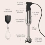 Vitamix 5-Speed Immersion Blender 3-Piece Bundle with Whisk Attachment and Storage Case, Professional-Grade Hand Blender with 625-Watt Motor and Stainless-Steel Blade, Stainless Steel/Black - Image 5