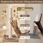Cat Scratching Post, Sisal, Interactive Furniture Toys for Indoor Cats Adults, 2 Mounting Methods Scratcher Tree Tower with Hanging and Ball Track, Activity Center for Kitten, 25 inches - Image 3