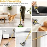 Cordless Stick Vacuum Cleaner - 45KPA Powerful Suction Vacuum with 45 Min Runtime, Detachable Battery, Anti-Tangle & 1.5L Dust Cup, 8 in 1 Vacuum Cleaner for Pet Hair, Carpet, HardFloor, Yellow - Image 6