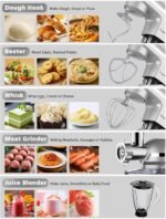 Stand Mixer 9 IN 1, 850W Tilt-Head Multifunctional Electric Mixer with 8 QT Stainless Steel Bowl, 1.5L Glass Jar, Meat Grinder, Hook, Whisk, Beater Dishwasher Safe (Silvery) - Image 3