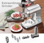 Stand Mixer 9 IN 1, 850W Tilt-Head Multifunctional Electric Mixer with 8 QT Stainless Steel Bowl, 1.5L Glass Jar, Meat Grinder, Hook, Whisk, Beater Dishwasher Safe (Silvery) - Image 6