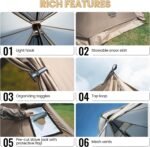 OneTigris Smokey HUT Hot Tent with Stove Jack, Ultralight 4 Season Tipi Tent with Snow Skirt & Detachable Floor for Camping, Hiking, Bushcraft, Backpacking - Image 5