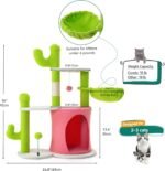 YITAHOME Cactus Cat Tree: 36 in Cats Tower for Indoor Kittens with 2 Platforms, Scratching Post, Spring Ball, Hanging Ball, Hanging Basket, Green & Pink - Image 3