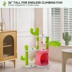 YITAHOME Cactus Cat Tree: 36 in Cats Tower for Indoor Kittens with 2 Platforms, Scratching Post, Spring Ball, Hanging Ball, Hanging Basket, Green & Pink - Image 4