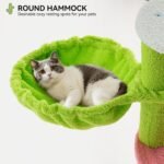 YITAHOME Cactus Cat Tree: 36 in Cats Tower for Indoor Kittens with 2 Platforms, Scratching Post, Spring Ball, Hanging Ball, Hanging Basket, Green & Pink - Image 5