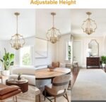 4-Light Brushed Gold Chandeliers for Dining Room, 15.6" Farmhouse Geometric Pendant Light Fixture for Entryway Foyer Kitchen Bathroom Over Sink - Image 4
