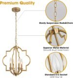 4-Light Brushed Gold Chandeliers for Dining Room, 15.6" Farmhouse Geometric Pendant Light Fixture for Entryway Foyer Kitchen Bathroom Over Sink - Image 6