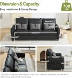 STHOUYN 88” Faux Leather Couch for Living Room, Black Office Couch Small Space, Comfy 3 Seater Couches Leather Sofa with High Backrest (Black) - Image 3