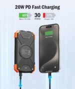 BLAVOR Solar Power Bank 10,000mAh, Portable Wireless Charger, 20W Fast Charging External Battery Pack with USB C for Cell Phones, Solar Panel Charging with Dual Flashlight for Camping - Image 4