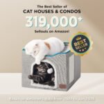 Bedsure Cat Beds for Indoor Cats - Large Cat Cave for Pet Cat House with Fluffy Ball Hanging and Scratch Pad, Foldable Cat Hideaway, 16.5x16.5x13 inches, Grey - Image 3