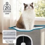 Bedsure Cat Beds for Indoor Cats - Large Cat Cave for Pet Cat House with Fluffy Ball Hanging and Scratch Pad, Foldable Cat Hideaway, 16.5x16.5x13 inches, Grey - Image 6