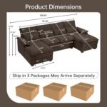 Enobala 110" Comfy Cloud Couch Sectional Sofa with Lumbar Pillows, Modern U-Shaped Cloud Sofa with Double Chaise & Deep Seat for Living Room, or Office, Easy Assembly, Dark Coffee - Image 3