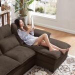 Enobala 110" Comfy Cloud Couch Sectional Sofa with Lumbar Pillows, Modern U-Shaped Cloud Sofa with Double Chaise & Deep Seat for Living Room, or Office, Easy Assembly, Dark Coffee - Image 5