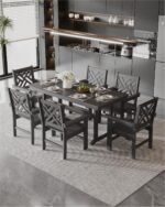 BIVODA 7-Piece Outdoor Dining Set, HDPE All-Weather Patio Table and Chairs Set for 6, Outdoor Patio Furniture Sets with Umbrella Hole for Outside, Deck, Backyard, Garden (Black) - Image 6