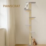 PAWSCRAT Wall-Mounted Cat Tree, 5 Tier Floor to Ceiling Cats Tower, 80 Inch Wall-Mounted Cat Scratching Post, Space Saving Cat Furniture and Easliy Climb for All Cats, Gery - Image 3