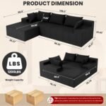 LEVELEVE 107" Cloud Sectional Couch with Deep Seat，Modern Modular Sofa with L-Shape Chaise，No Assembly Required, Upholstered Couches for Living Room Bedroom(Black,Left Facing Chaise) - Image 3