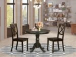 East West Furniture Dining Set- 2 Fantastic Chairs for Dining Room - A Wonderful Round Wooden Table- Wooden Seat and Cappuccino Dining Room Table - Image 3
