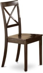 East West Furniture Dining Set- 2 Fantastic Chairs for Dining Room - A Wonderful Round Wooden Table- Wooden Seat and Cappuccino Dining Room Table - Image 5