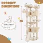 SHA CERLIN 81in Multi-Level Tall Cat Tree Tower for Indoor Kitties/Larger Cat Condo Furniture with Hammock/Cozy Pussycat Perches/Sisal Scratching Posts/Pet House/Wide Base/Beige - Image 3