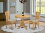 East West Furniture Antique 3-Piece Traditional Wood Dining Table Set in Oak - Image 3