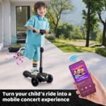 24V Electric Scooter for Kids w/150W Powerful Motor, Thumb Throttle, LCD Screen, Bluetooth, Light-Up Stem Deck & Wheels, 3 Adjustable Heights, 5MPH Safe Speed, 3 Wheel Electric Scooter for Kids - Image 3