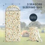Wake In Cloud - Kids Sleeping Bag for Girls Toddlers, Camping in Warm Cold Weather, Backpacking Lightweight Compact Outdoor Liner for 3 Seasons Summer Spring Fall, Flowers Orange Cream - Image 3