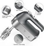 Hand Mixer Electric, 450W Kitchen Mixers with Scale Cup Storage Case, Turbo Boost/Self-Control Speed + 5 Speed + Eject Button + 5 Stainless Steel Accessories, For Easy Whipping Dough, Cream, Gray - Image 3