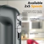 Hand Mixer Electric, 450W Kitchen Mixers with Scale Cup Storage Case, Turbo Boost/Self-Control Speed + 5 Speed + Eject Button + 5 Stainless Steel Accessories, For Easy Whipping Dough, Cream, Gray - Image 4