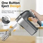 Hand Mixer Electric, 450W Kitchen Mixers with Scale Cup Storage Case, Turbo Boost/Self-Control Speed + 5 Speed + Eject Button + 5 Stainless Steel Accessories, For Easy Whipping Dough, Cream, Gray - Image 5