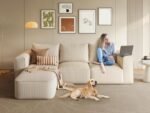YITAHOME 107 Inch Cloud Modular Sofa with L-Shape Chaise, Deep Seat & 3 Pillows, Corduroy Couch for Living Room Bedroom, No Assembly Needed, Milky White - Image 4