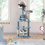 Yaheetech 61in Tall Ocean-Themed Cat Tree, Multi-Level Cat Tower with Shark's Mouth-Shaped Nest, Fish-Shaped Platform, Sisal Scratching Posts, Plush Pet Bed Furniture as Kitty Activity Center - Image 3