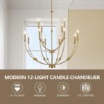 ACANER Modern Gold Chandelier, 12- Light Large Chandelier for High Ceilings, 35 inch 2-Tier Candle Style Rustic Hanging Light Fixture for Living Room Foyer Entryway - Image 3