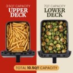 Elite Gourmet Dual Stacked Air Fryer, 10.5 Qt Capacity, PFAS Free Nonstick, 10 Presets, SYNC Cook & SYNC Finish, Adjustable Time & Temp, 1700-Watts, 34 Delicious Recipes, Black - Image 3