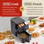 Elite Gourmet Dual Stacked Air Fryer, 10.5 Qt Capacity, PFAS Free Nonstick, 10 Presets, SYNC Cook & SYNC Finish, Adjustable Time & Temp, 1700-Watts, 34 Delicious Recipes, Black - Image 5
