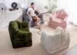 MAXYOYO Folding Sofa Bed, 2 in 1 Convertible Sofa to Lounger Comfy Single Bean Bag Chair for Adults, Floor Sleeper Couch with Handle, Faux Fur Couch Bed for Living Room Bedroom, Grey - Image 3